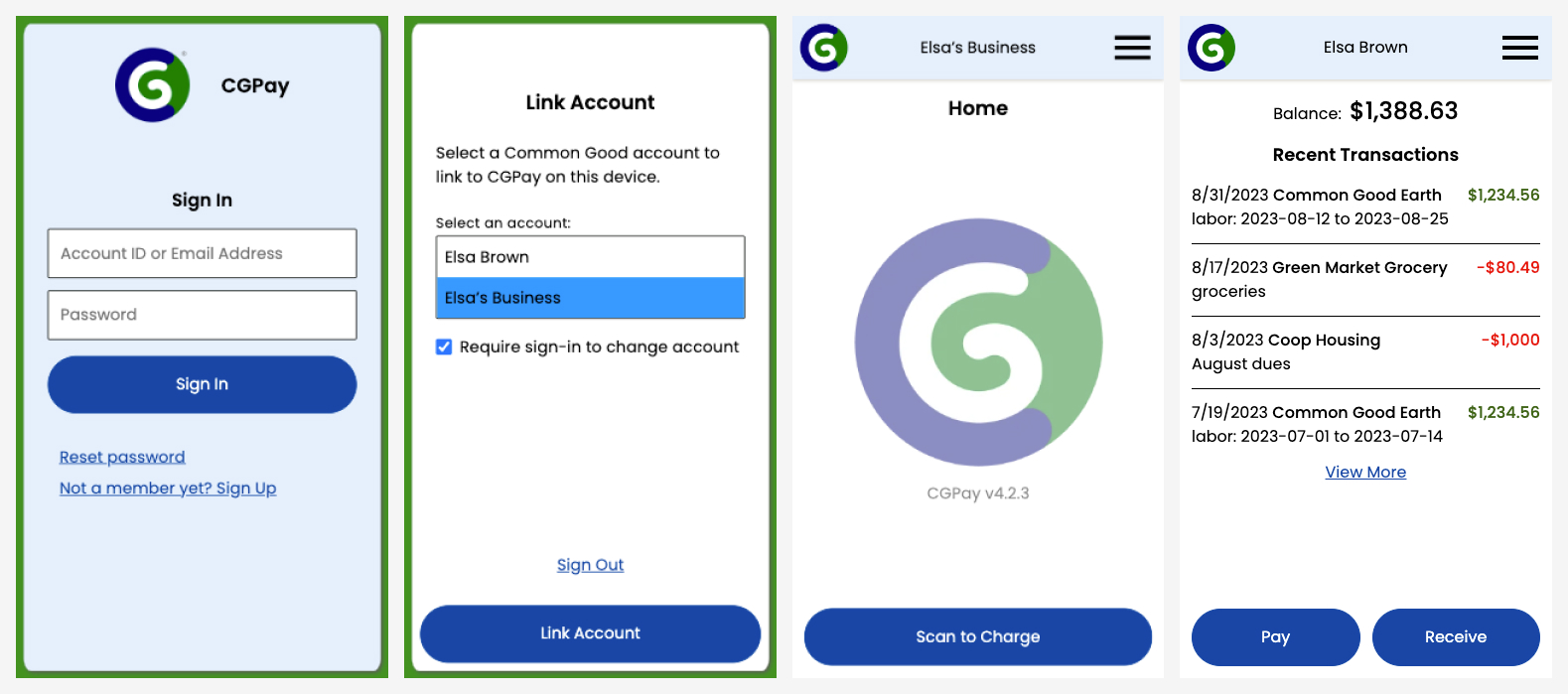 Mobile payment app MVP screens